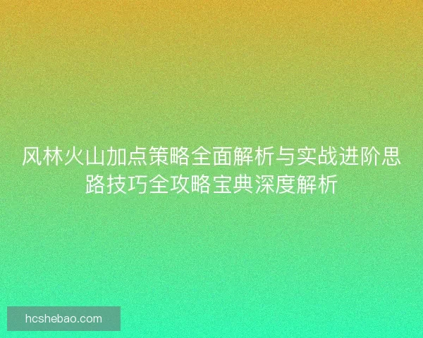 风林火山加点策略全面解析与实战进阶思路技巧全攻略宝典深度解析